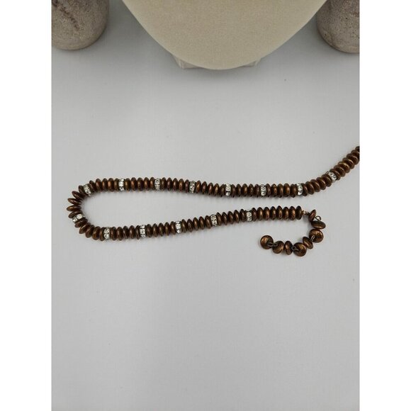 Vintage Copper Color Saucer Bead Choker Necklace‎ Rhinestone - Picture 4 of 5